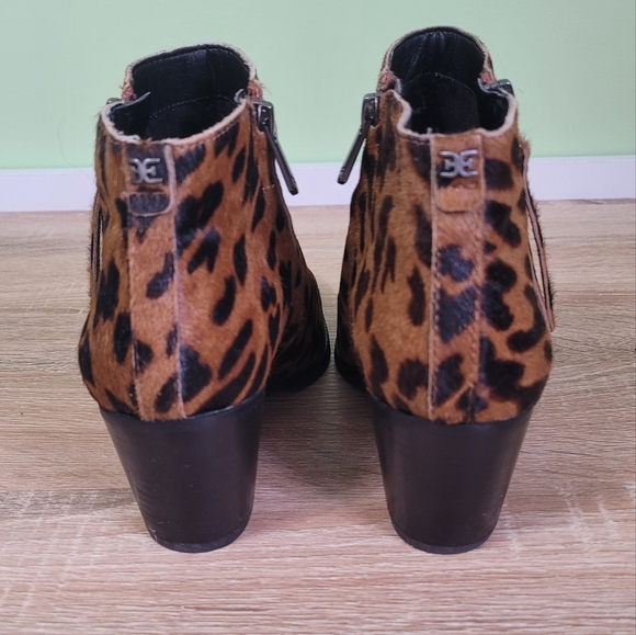 Sam Edelman Calf Hair Leopard Print Ankle Boots EUC 8 Chunky Boho Zip Up - Picture 3 of 10